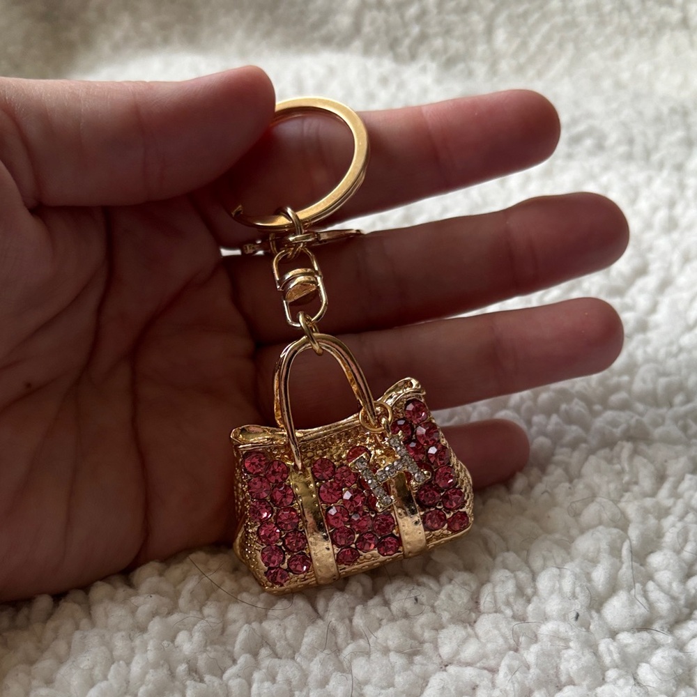 Gold-tone Pink Crystal Purse Keychain/Bag Charm